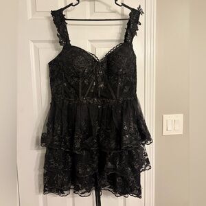 Black Sequin Off-Shoulder Homecoming Dress